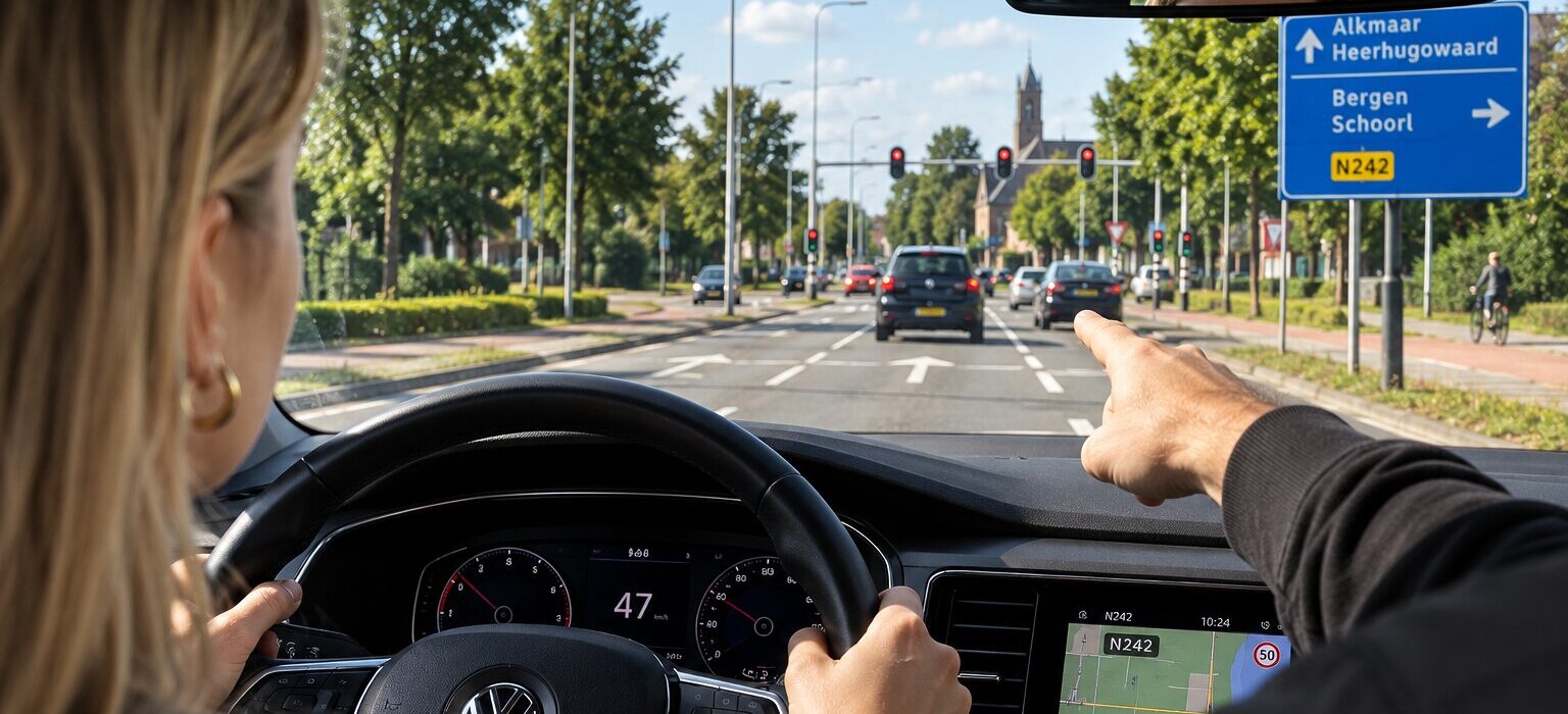 Leerling oefent ver vooruit kijken tijdens het autorijden