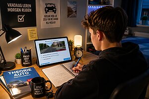 Leerling leert voor het auto theorie-examen