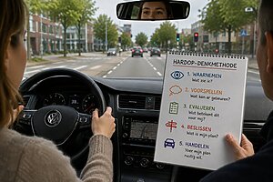 Leerling gebruikt de hardop-denkmethode tijdens rijles