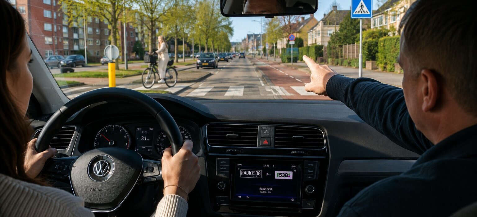 Leerling leert tijdens rijles anticiperen op verkeerssituaties