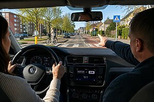 Leerling leert tijdens rijles anticiperen op verkeerssituaties