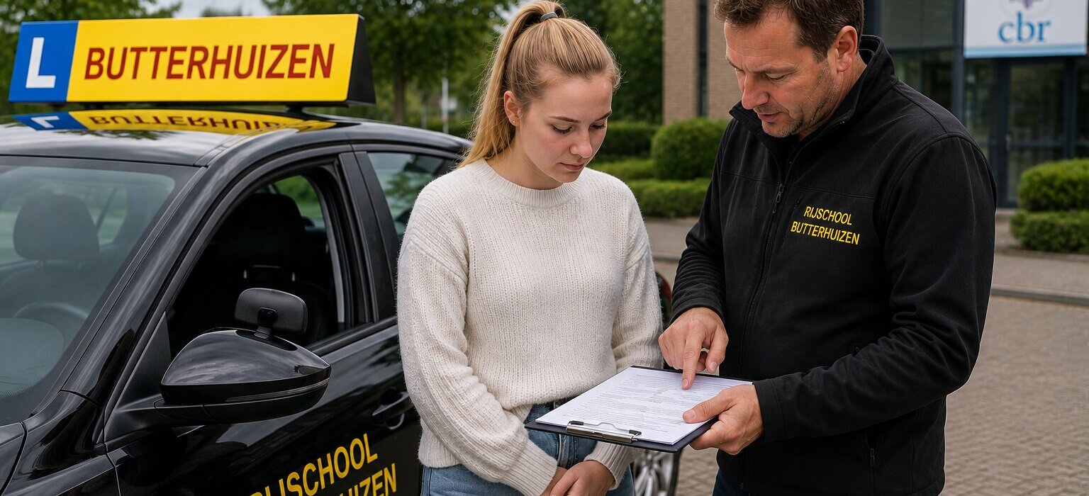 Leerling bereidt zich met rijinstructeur voor op een faalangstexamen