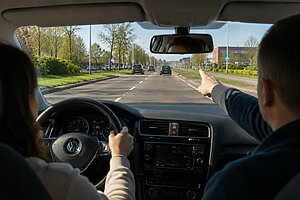 Leerling oefent bewust kijken en kijktechniek tijdens autorijles